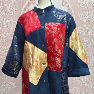 Patchwork Denim & Brocade Jacket Sz Lg